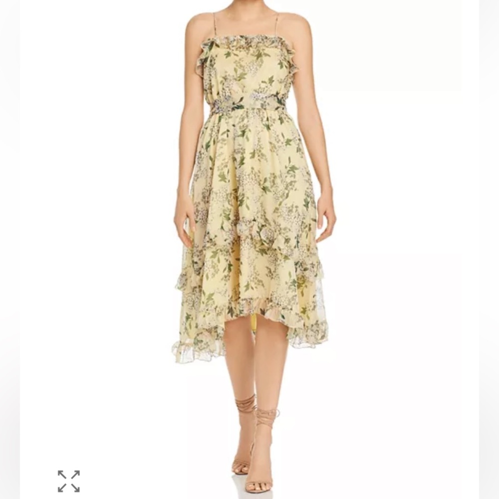 KEEPSAKE the label Luscious ruffle floral midi dress size 6 small Lemon yellow